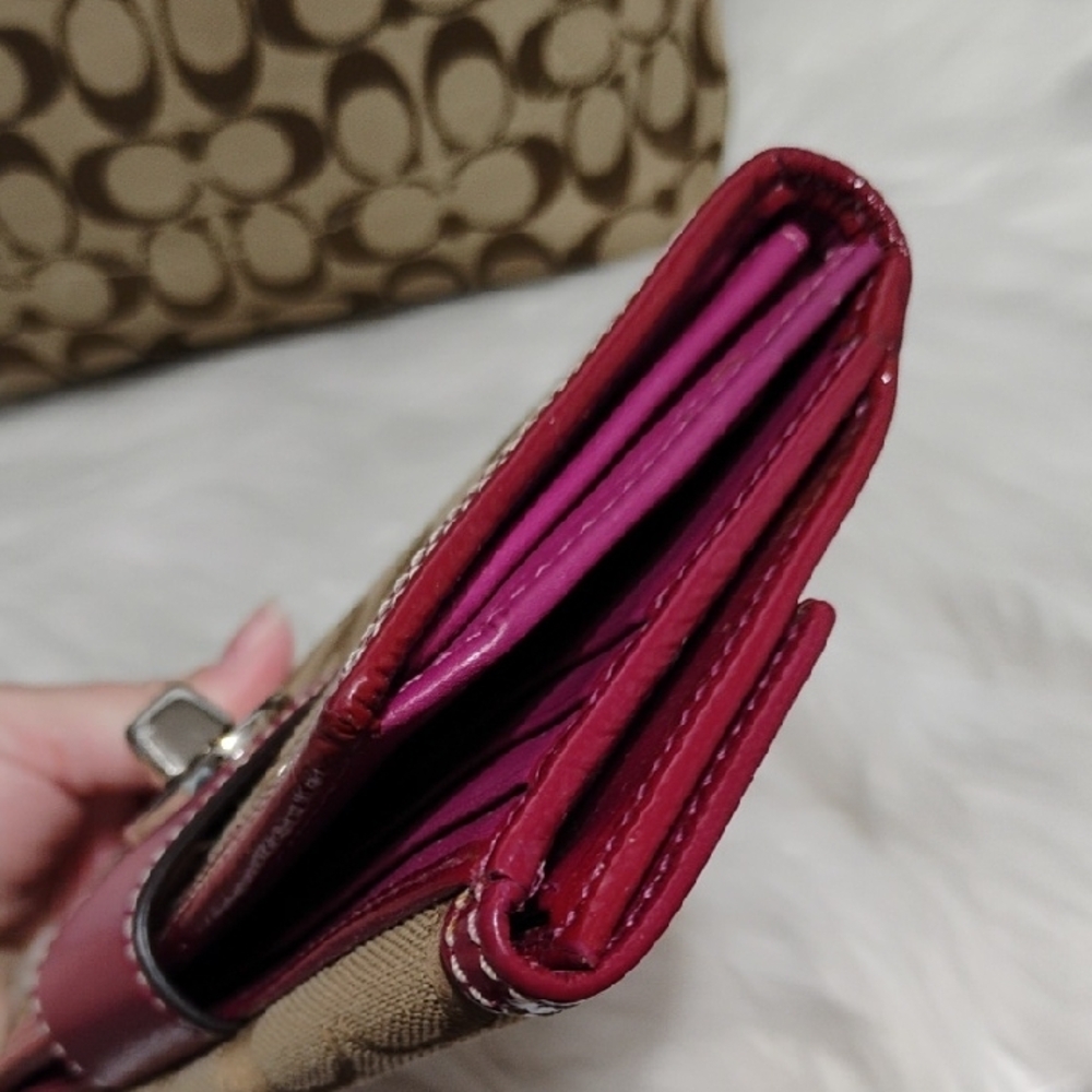 SALE! Auth Coach Tan/Mauve Signature Shoulder Bag & Wallet Vintage Bundle - Picture 6 of 16